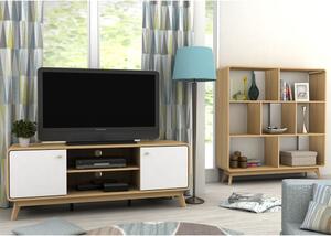 Tavolo TV in rovere decorato in bianco e naturale 140x53 cm Caitlin - Støraa