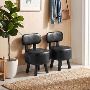 Costway Set di 2 sgabelli poggiapiedi con gambe in legno di gomma, Pouf imbottito da trucco per soggiorno camera da letto Nero