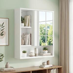 Costway Mobiletto bagno con specchio da parete specchiera con ripiano regolabile, Pensile sospeso in legno 55 x 16,5 x 61 cm Bianco