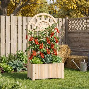 Costway Letto da giardino rialzato in legno con traliccio per piante rampicanti, Vaso da esterno per fiori verdure ed erbe aromatiche Naturale