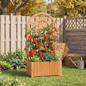 Costway Letto da giardino rialzato in legno con traliccio per piante rampicanti, Vaso da esterno per fiori verdure ed erbe aromatiche Marrone