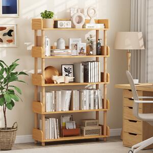 Costway Libreria verticale a 5 livelli protezione dei bordi e kit antiribaltamento, Libreria scaffale da terra per soggiorno e camera Naturale