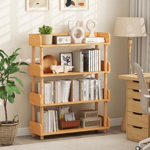 Costway Libreria verticale a 4 livelli protezione dei bordi e kit antiribaltamento, Libreria scaffale da terra per soggiorno e camera Naturale