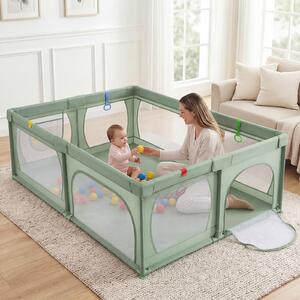 Costway Recinto extra large per neonati e bambini con rete traspirante, Box per bambini per interno ed esterno con palline Verde