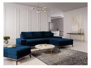 Divano letto angolare blu royal con rivestimento in velluto, angolo destro Astre - Windsor & Co Sofas