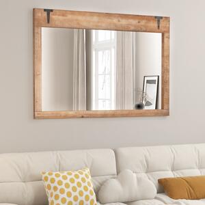 Costway Specchio da parete stile fattoria da parete con cornice in legno, Specchio decorativo rettangolare per bagno soggiorno Naturale