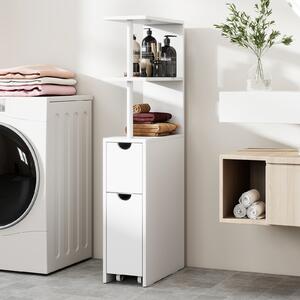 Costway Mobiletto per conservazione con ripiani aperti cassetto scorrevole, Organizzatore da bagno in legno salvaspazio Bianco