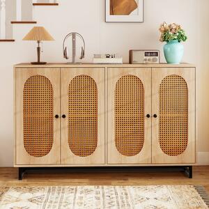 Costway Credenza in rattan ripiani e gambe in metallo 126 x 40 x 81 cm, Armadio a buffet per cucina sala da pranzo e soggiorno Naturale