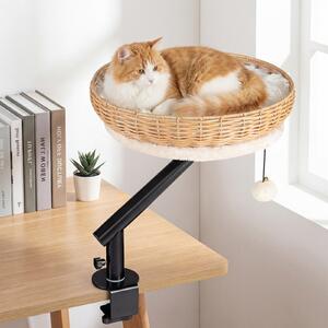 Costway Letto per gatti da scrivania girevole 360° cuccia per gatti in rattan pe, Cuccia salvaspazio amaca con morsetto per ufficio e casa Bianco