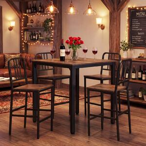 Costway Set da pranzo con tavolo alto per 4 persone con superficie in finto marmo, Set cucina bar 5 pezzi per sala da pranzo Marrone