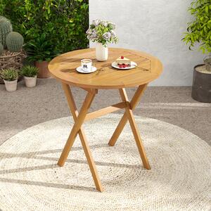 Costway Tavolino pieghevole da esterno 67 cm in legno di acacia con piano a doghe, Tavolino da bistrot rotondo per giardino balcone Naturale