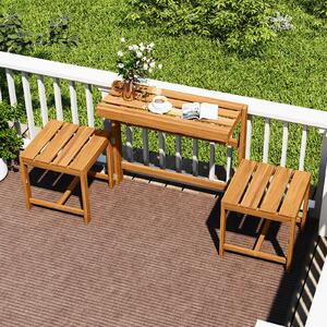 Costway Panchina esterno trasformabile 3 in 1 in legno di acacia, Set mobile esterno supporto piante per terrazzo patio e balcone Naturale