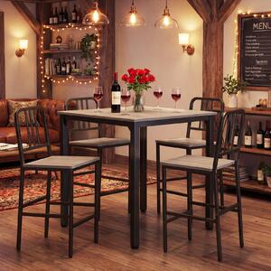 Costway Set da pranzo con tavolo alto per 4 persone con superficie in finto marmo, Set cucina bar 5 pezzi per sala da pranzo Grigio