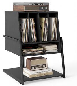 Costway Supporto per giradischi in legno con ruote piedini regolabili, Mobile porta giradischi con 4 scomparti e ripiani aperti Nero