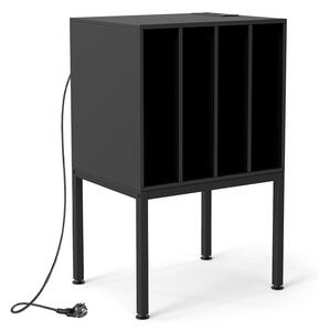 Costway Mobile porta giradischi con 4 scomparti e gambe rialzate in metallo, Supporto per vinili in legno con stazione di ricarica