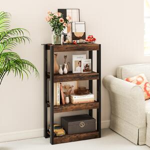 Costway Libreria a 4 ripiani con doppio kit anti-ribaltamento, Scaffale in legno per soggiorno Marrone