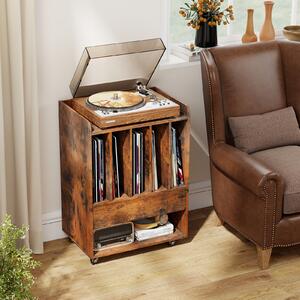 Costway Mobile porta vinili con 4 ruote universali scomparto aperto e gancio rimovibile, Porta dischi vinile con cassetto Marrone