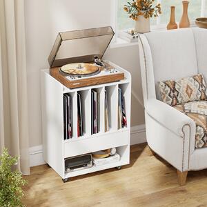 Costway Mobile porta vinili con 4 ruote universali scomparto aperto e gancio rimovibile, Porta dischi vinile con cassetto Bianco