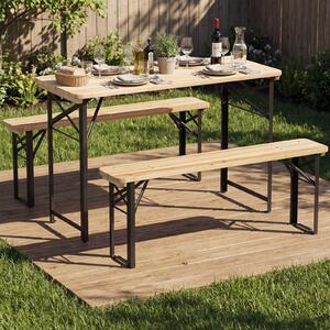 Costway Set tavolo e sedie pieghevoli in legno massiccio e metallo ampio piano e comode sedie, Tavolo da birreria con panche per giardino spiaggia e cortile