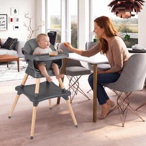 Costway Seggiolone pappa multiuso per bambini evolutivo regolabile, Set tavolo e sedia con cuscino imbottito cintura di sicurezza vassoio Grigio Scuro