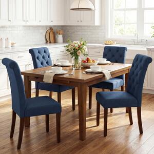 Costway Set di 2 sedie imbottite da cucina cuscino comodo e gambe in legno, Sedia sala da pranzo con schienale alto massello Blu