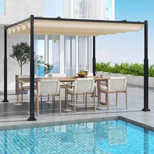 Costway Pergola da esterno 310x310cm con tettoia retrattile colonne metalliche extra-resistenti, Padiglione parasole Beige
