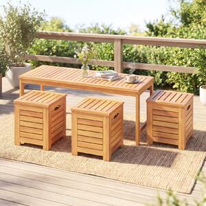 Costway Set di panca da giardino e 3 contenitori in legno massello con coperchio e maniglia, Panchina a 2 posti con baule multiuso deposito sotto seduta
