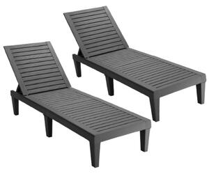 Costway 2*Chaise longue da esterno con schienale regolabile, Sedia reclinabile resistente alle intemperie per cortile Nero
