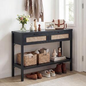 Costway Tavolino da divano in legno con doppio cassetto ripiano inferiore e ampio piano, Consolle per ingresso corridoio e soggiorno Nero