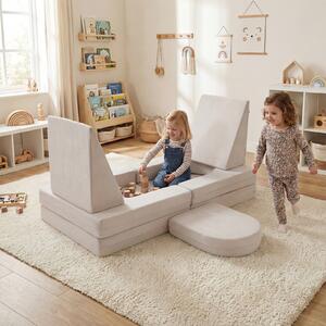 Costway Divano da gioco per bambini trasformabile tessuto suede e schiuma ad alta elasticità, Poltrona modulare a 10 pezzi Beige