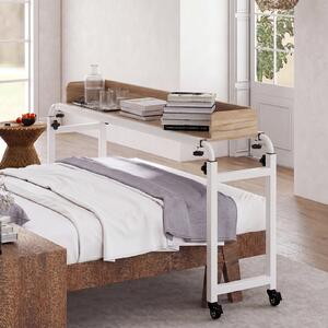 Costway Scrivania mobile per letto matrimoniale con altezza e lunghezza regolabili telaio in metallo, Scrivania sopra-il-letto con ruote Naturale