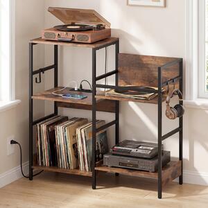 Costway Mobile per giradischi con 3 ripiani scomparto ripiano porta vinili e 3 ganci, Supporto per vinile con stazione di ricarica