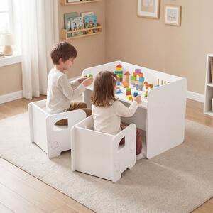 Costway Set tavolo e 2 sedie per bambini con lavagna per disegnare e piedini antiscivolo, Tavolo e sedie multifunzionale design salvaspazio Bianco