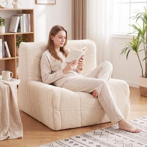 Costway Divano da pavimento con fondo antiscivolo e design trapuntato, Poltrona da lettura sedia imbottita portata 150 kg Beige
