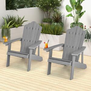 Costway 2*Sedia adirondack da esterno con portabicchieri, Sedia resistente alle intemperie per cortile portata 170kg Grigia