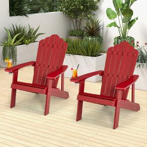 Costway 2*Sedia adirondack da esterno con portabicchieri, Sedia resistente alle intemperie per cortile portata 170kg Rosso