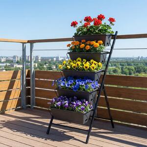Costway Fioriera verticale con 5 vasi porta piante e fiori, Orto rialzato da giardino a scaletta buon drenaggio salvaspazio in metallo Nero