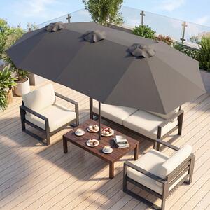 Costway Ombrellone da esterno rettangolare con maniglia a manovella scorrevole e 12 stecche, Ombrellone doppio da giardino senza base Grigio