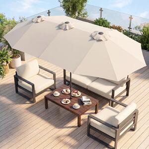 Costway Ombrellone da esterno rettangolare con maniglia a manovella scorrevole e 12 stecche, Ombrellone doppio da giardino senza base Beige