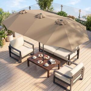 Costway Ombrellone da esterno rettangolare con maniglia a manovella scorrevole e 12 stecche, Ombrellone doppio da giardino senza base Marrone