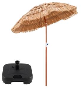 Costway Ombrellone di paglia PP da giardino con base quadrata, Ombrellone tiki hawaiano con supporto in metallo