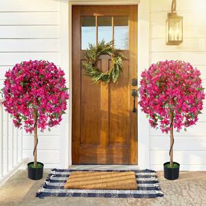 Costway 2 Albero di azalea artificiale da 135cm con 576 fiori 288 foglie tronco in legno, Albero floreale in vaso Rosso