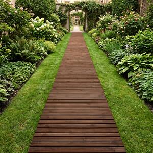 Costway Sentiero da giardino in legno superficie antiscivolo collegamento con fili metallici, Passerella decorativa da esterno Marrone