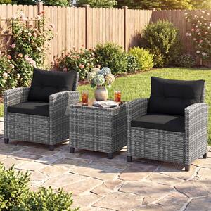 Costway Set mobili da esterno 3 pezzi con vetro temperato morbidi cuscini, Set sedie e tavolo in rattan per balcone veranda e giardino Nero