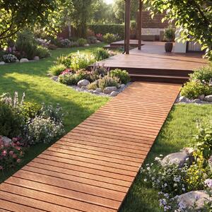 Costway Sentiero da giardino in legno superficie antiscivolo collegamento con fili metallici, Passerella decorativa da esterno Naturale