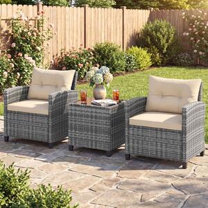 Costway Set mobili da esterno 3 pezzi con vetro temperato morbidi cuscini, Set sedie e tavolo in rattan per balcone veranda e giardino Giallo