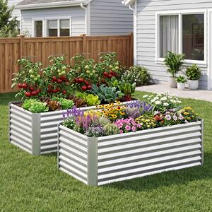 Costway Orto rialzato da esterno in metallo zincato fioriera senza base, Letto da giardino per piante fiori verdure 181,5 x 94,5 x 60 cm