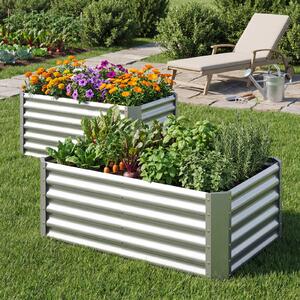 Costway Orto rialzato da esterno in metallo zincato fioriera senza base, Letto da giardino per piante fiori verdure 119,5 x 61,5 x 60,5 cm