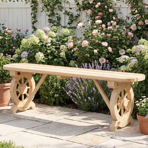 Costway Panchina in legno con base a ruota di carro design sedile a doghe carico 322kg, Panchina lunga da pranzo a 2 posti Naturale