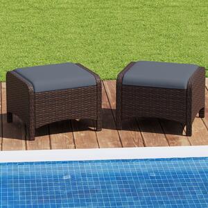 Costway Set di 2 poggiapiedi da giardino in PE rattan con cuscino rimovibile, Pouf da esterno ottomano multiuso Grigio